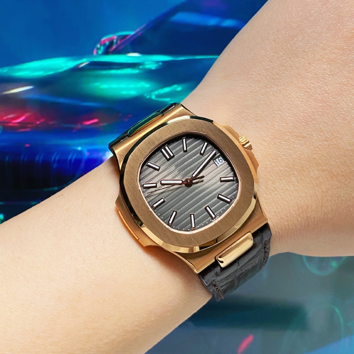 高版本ppa鹦鹉螺男士瑞士eta机械手表男表商务玫瑰金男款牛皮腕表