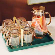 风钻石水具套装家用客厅带把玻璃喝水杯子家庭茶杯茶具待客用