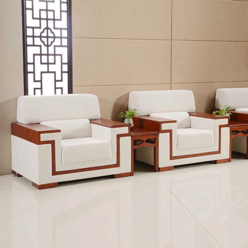 贵宾接待会议单人沙发实木真皮办公室人民大会堂中式茶几组合