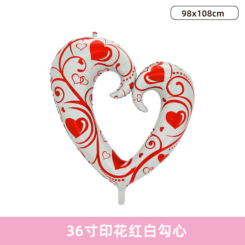 Cross-Border 18-Inch 36-Inch Printed Hook Heart Valentine's Day Wedding Celebration Decoration Aluminum Balloon Wedding Love Balloon Wholesale