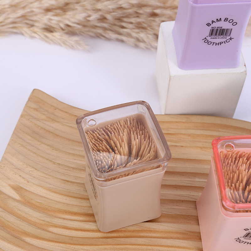 Barrel Toothpick Creative Square Box Bamboo Double-Headed Household Hotel Single Hole Tough Mao Bamboo Recyclable Toothpick Box Wholesale