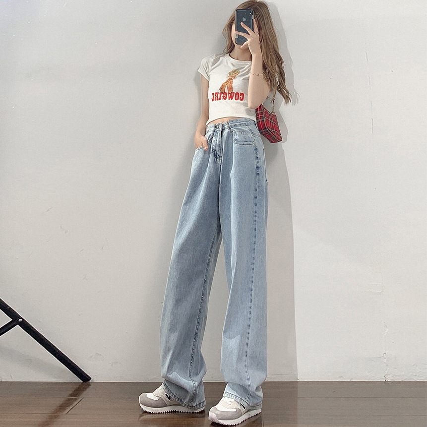 Chic Elegant Jeans Women's Spring/Summer New Straight Loose High Waist Drooping Wide-Leg Pants Mop Pants Trendy Ins