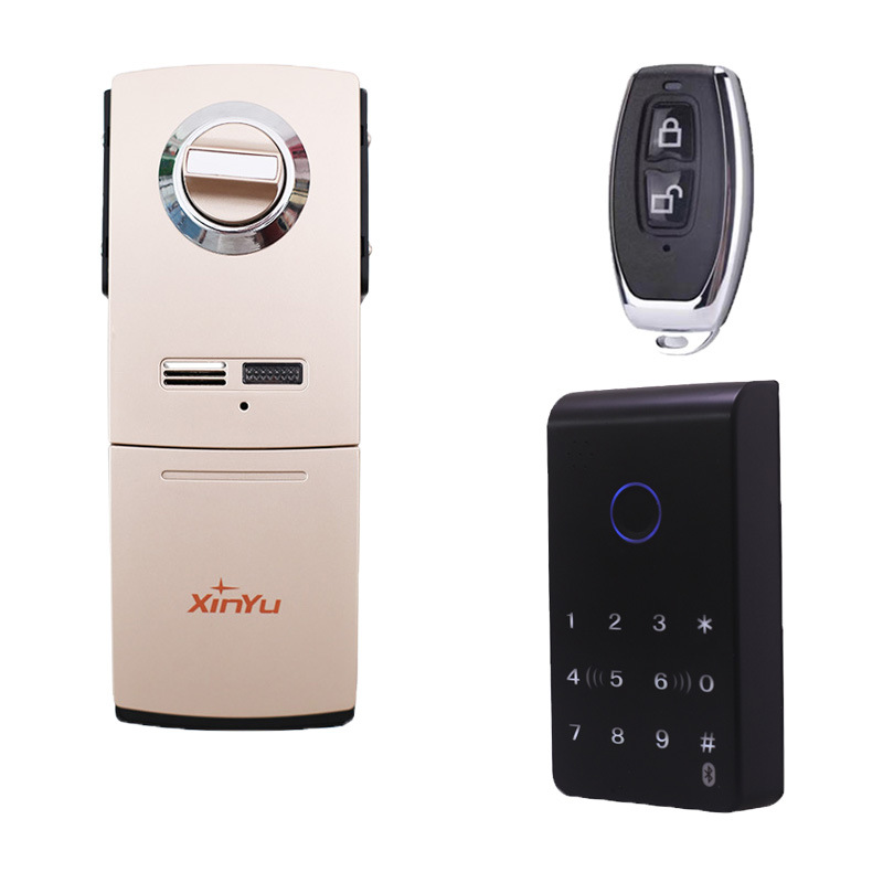 新宇智能无线遥控电子门锁免开孔遥控锁手机遥控家用批发暗锁防盗