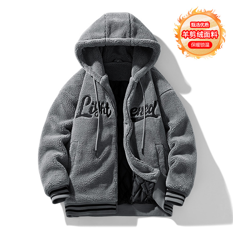 Lamb Wool Men's Cotton Clothes Winter New Fashion Brand Letter Hooded Berber Fleece Cotton Coat Thickened Warm Men's Clothing Coat