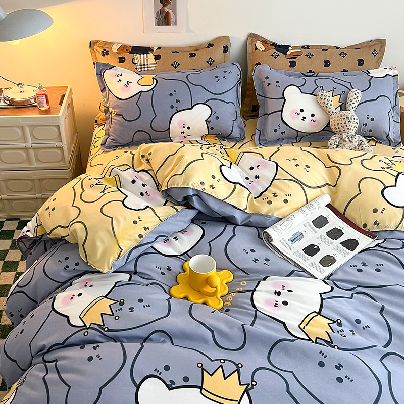 Bed Sheet Four-Piece Quilt Cover Summer Single Student Dormitory Three-Piece Set Brushed One-Piece Duvet Cover Cartoon Bedding