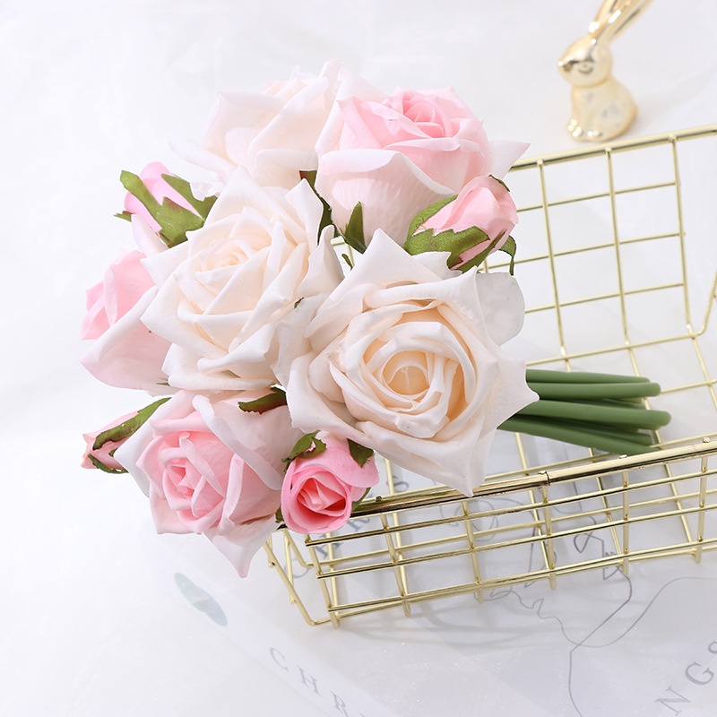 Tie 10 Heads Feel Artificial Rose Dining-Table Decoration Bride Holding Moisturizing Lamination Emulational Rose Flower