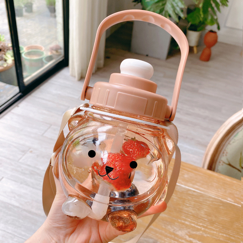 Large Capacity Simple Cup with Straw Water Cup Student Korean Style Good-looking Cute Portable Anti-Fall Internet Celebrity Big Belly Plastic Cup