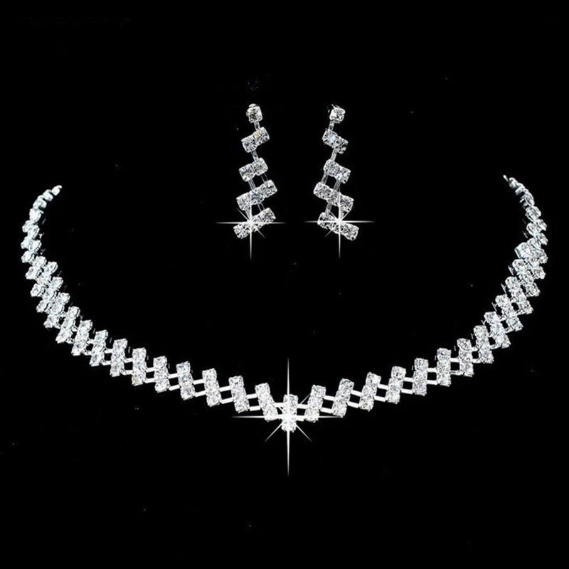 Foreign Trade Rhinestone Necklace Bridal Simple Jewelry Necklace Two-Piece Set Simple Rhinestone Necklace Earrings Set N6225