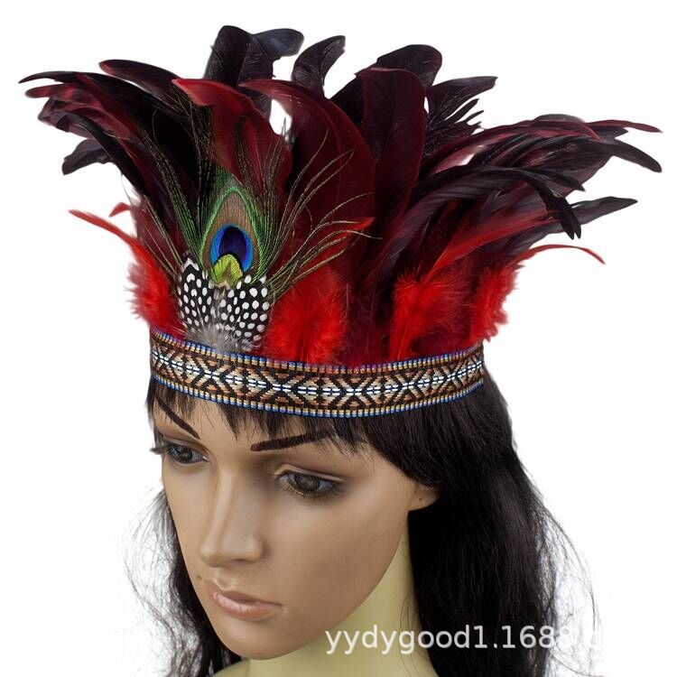 欧美印第安夸张头饰羽毛发饰发带酋长头饰印第安人头饰-经典款