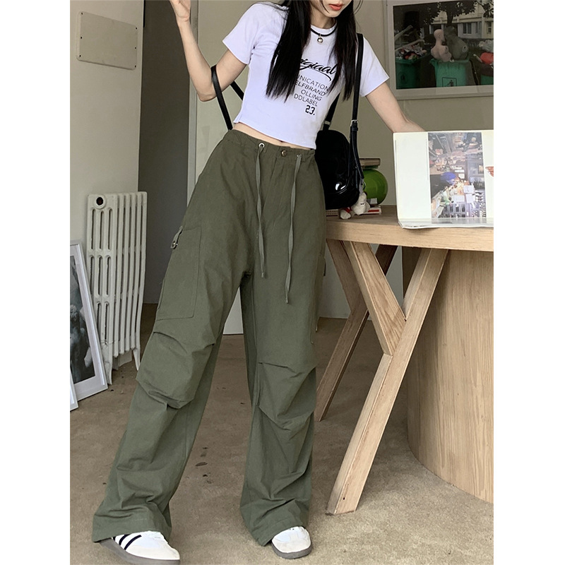 实拍 夏季美式辣妹修身印花短袖t恤 高街辣妹阔腿百搭工装裤长裤