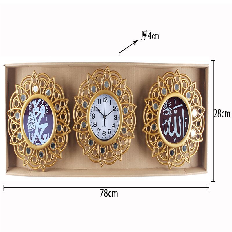 Fashion Creative Mute Aven Gilding Triple Wall Clock Home Living Room Bedroom Clock Sofa Background Decoration Clock