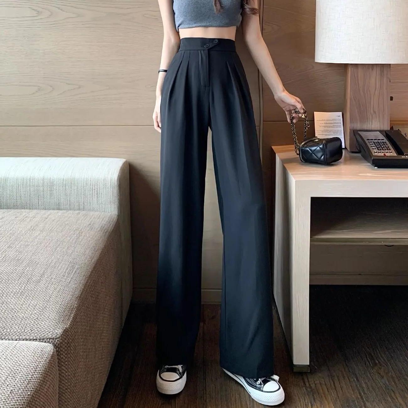 Women's Wide-Leg Pants Summer Thin High Waist Drape Mopping Slimming Straight Pants Casual Small Suit Pants All-Matching