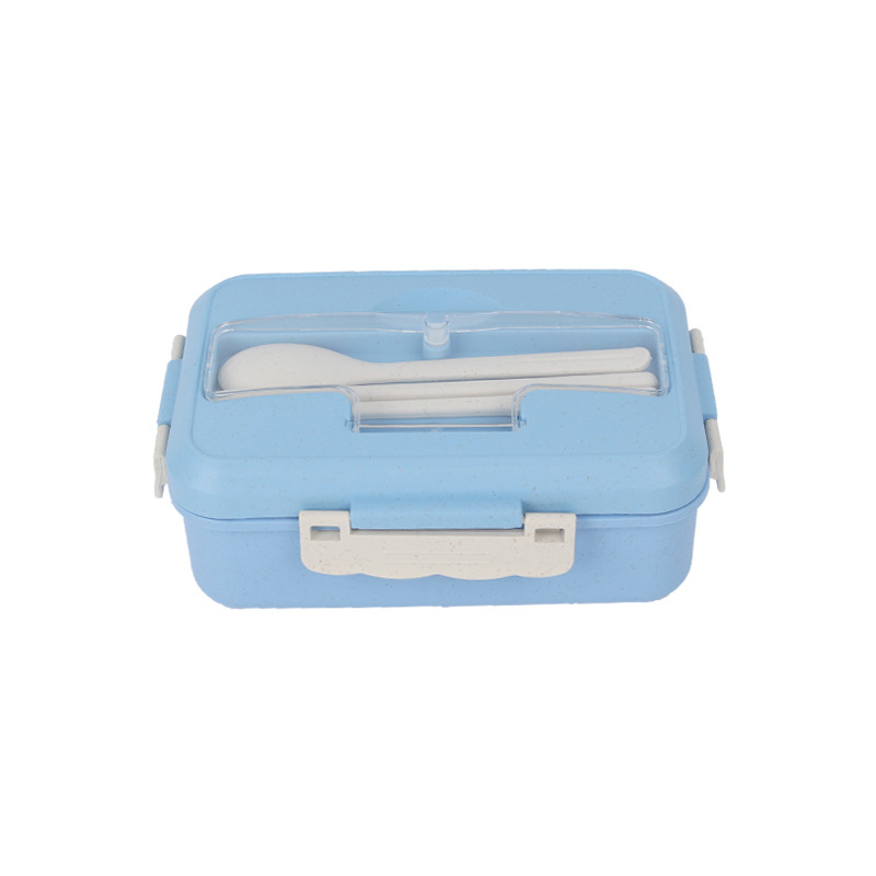 Wheat Straw Compartment Lunch Boxes Student Office Worker Japanese Ins Style Bento Box with Rice Lunch Box with Fork Spoon and Chopsticks