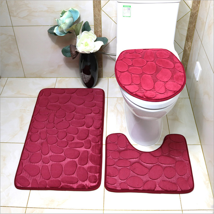 Cross-Border Amazon Solid Color Cobblestone Bathroom Toilet Two-Piece Set Carpet Home Non-Slip Hydrophilic Pad One Piece Dropshipping