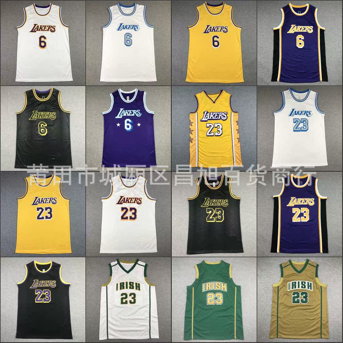 湖人队lakers詹姆斯高中复古篮球球衣背心6# 23# james75周年刺绣