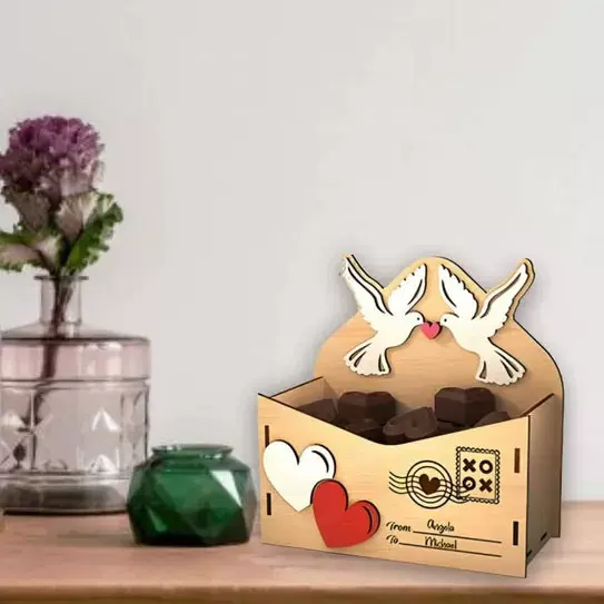 跨境定制情人节情书盒木制爱心礼物盒糖果礼盒木质明信片巧克力盒