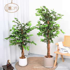 跨境仿真小榕树仿真绿植假盆栽大型客厅装饰摆件室内榕树假树造景