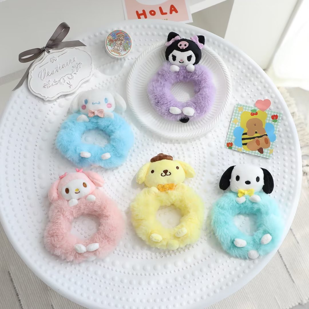 日系可爱卡通毛绒库洛米美乐蒂发饰头饰发圈发绳少女心大肠圈发饰