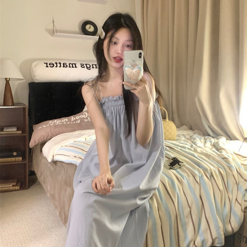 korea夏季新款睡衣女连衣裙温柔抹胸系带吊带性感外穿家居服睡裙