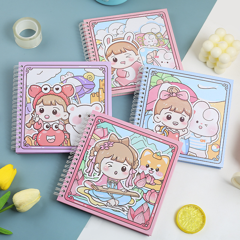 新品卡通栗子君造型线圈方方手帐本 学生动漫人物方格diy手账本子