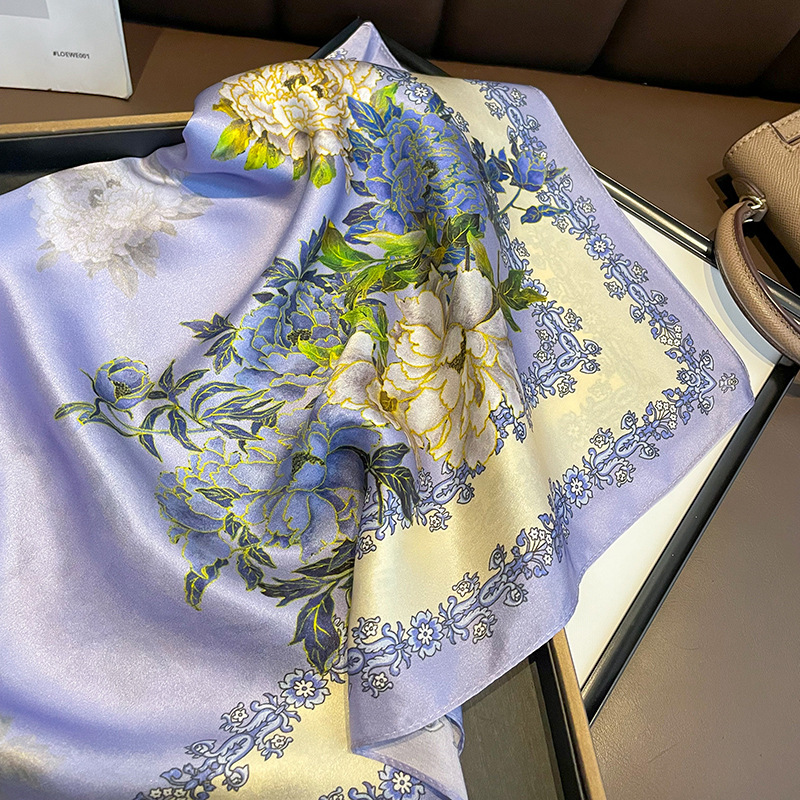 Korean Style Pastoral Style Purple Spring and Summer 70 Square Scarf Silk Scarf Women's Sun Protection Neck Scarf Matching Shirt Arm Bag