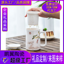 茶具白釉杯茶杯水杯子茶缸办公杯带盖过滤泡茶带把非陶瓷茶水分离