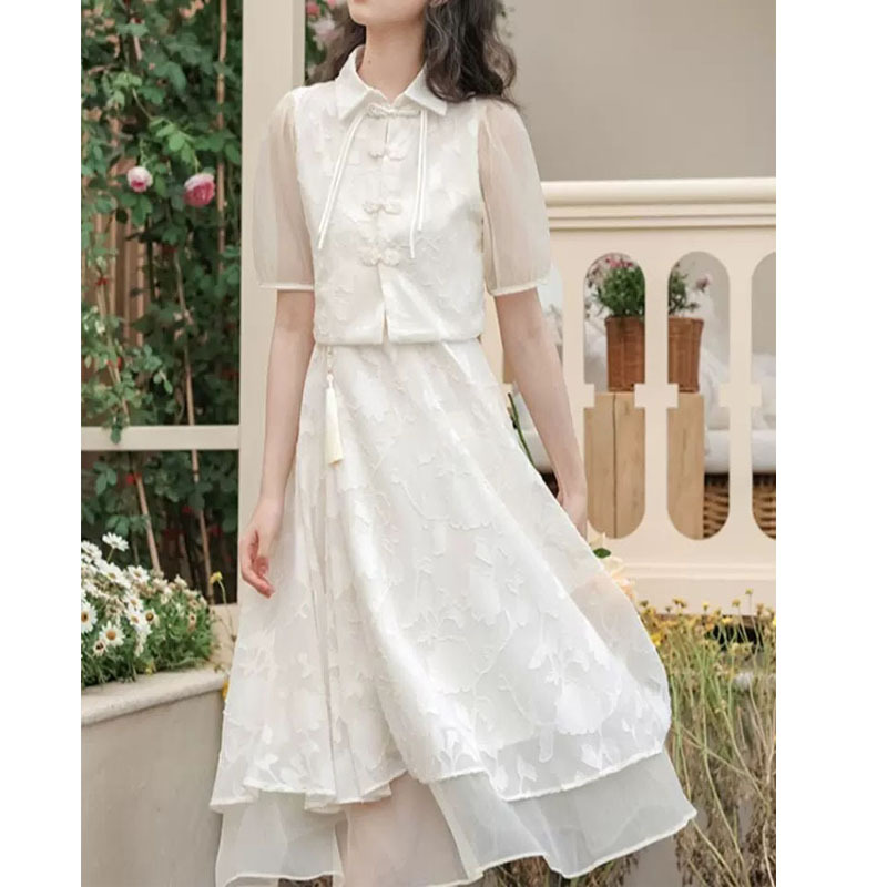 New Chinese Style Improved Cheongsam Chinese Style Suit Dress Women's Summer 2023 Hanfu Design Skirt Small