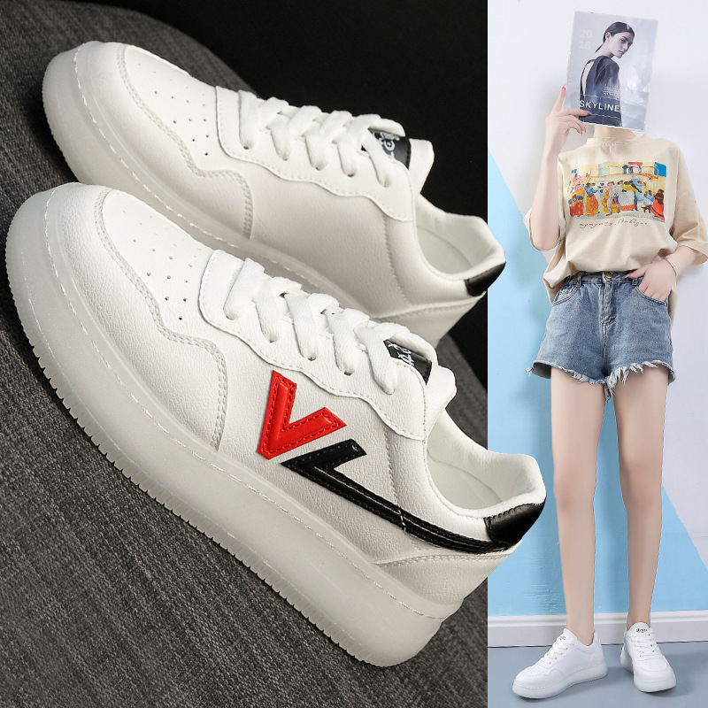 女鞋板鞋小白鞋春低帮皮面松糕运动鞋休闲鞋韩版百搭水晶平底潮鞋