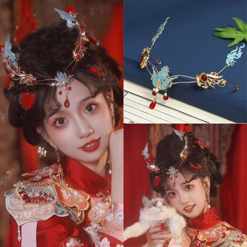 汉服头饰复古流苏步摇女超仙配饰古风凤冠古装影视剧女主婚礼发饰