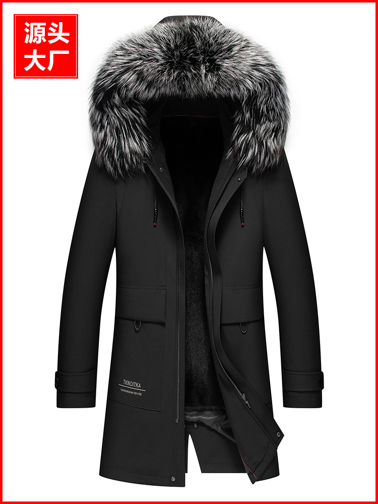 冬装新款男士狐狸毛领獭兔胆派克服中长款裘皮大衣皮草男外套