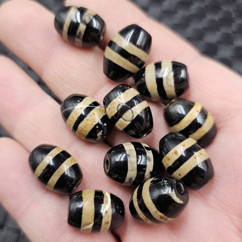 牙黄两线天珠米珠玉石散珠黑黄玛瑙勒子路路通手链项链饰品配件珠