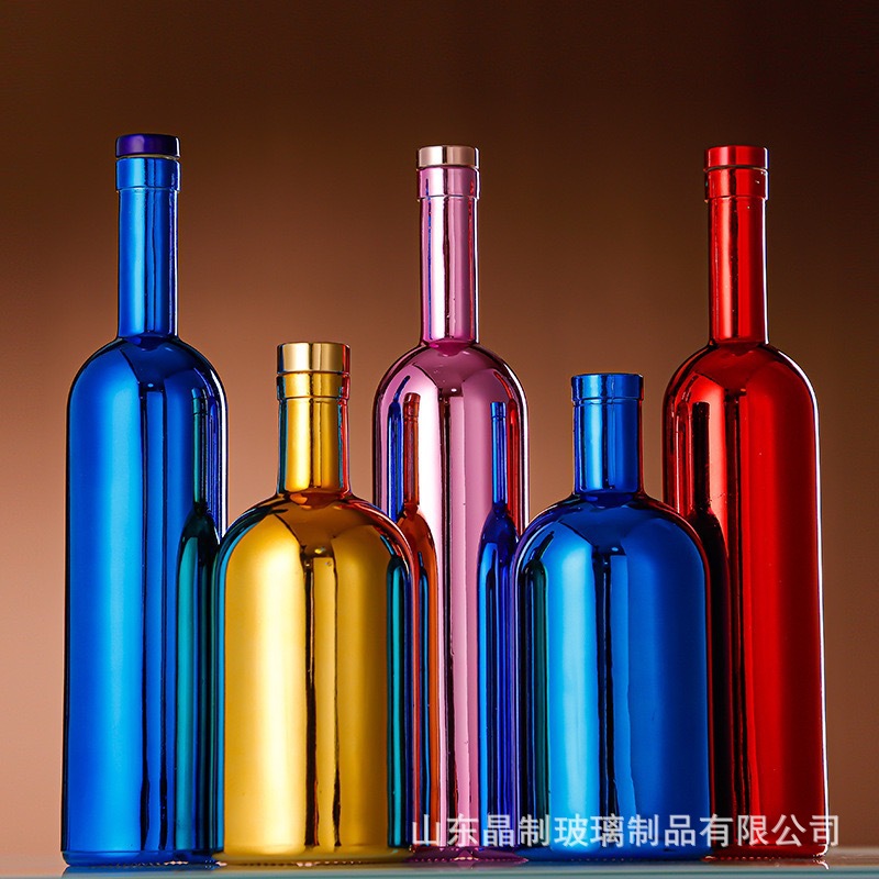 新款电镀玻璃酒瓶伏特加冰酒瓶高端洋酒瓶镀金红酒瓶500ml果酒瓶