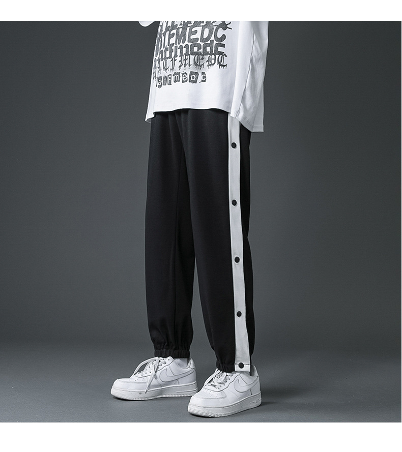 排扣裤男生夏季薄款侧边全开纽扣休闲卫裤直筒训练运动篮球长裤子