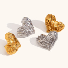 欧美跨境热卖铸造拉丝爱心耳钉不锈钢镀18K金色简约轻奢时尚耳环