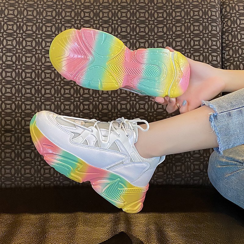 彩虹底老爹鞋女厚底运动休闲鞋学生ins潮网红2021春秋款轻便舒适