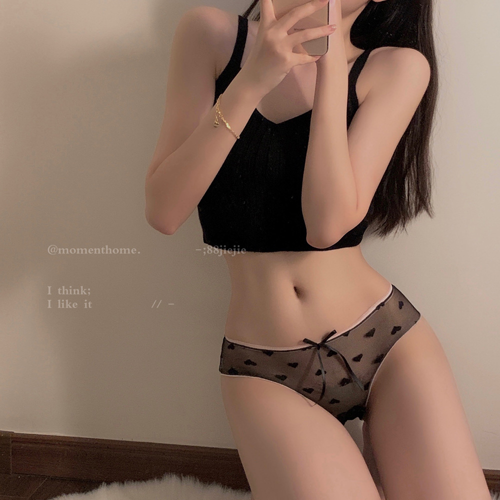 japanese sweet cute girl mesh underwear women‘s low waist sweet cute love printed girl lace breathable briefs