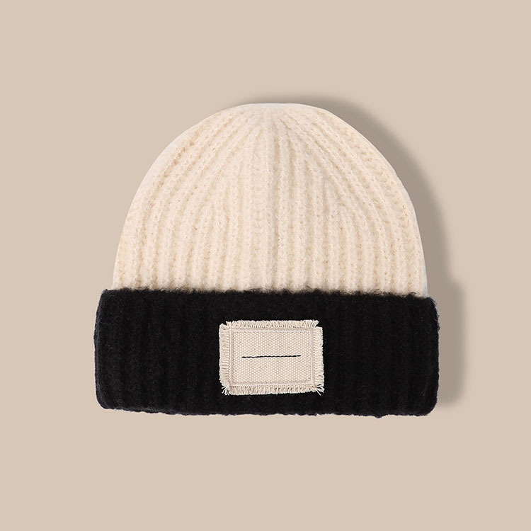 Autumn and Winter Warm Pile Heap Cap Korean Ins Curling Color Matching Cloth Sticker Big Head Circumference Thick Wool Knitted Hat Couple