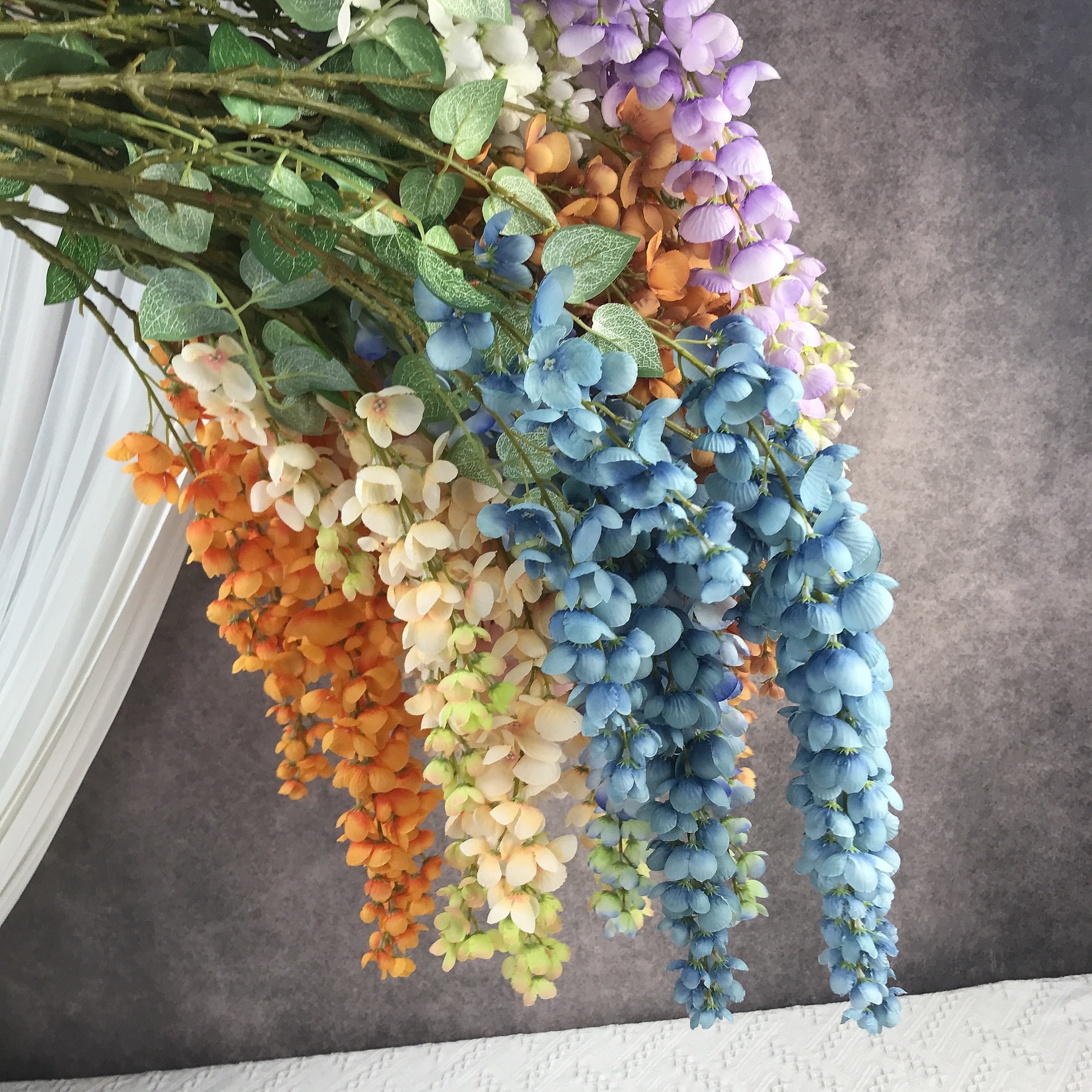 阿勃勒仿真紫藤花婚庆婚礼吊顶花材酒店大厅壁挂空间装饰氛围营造