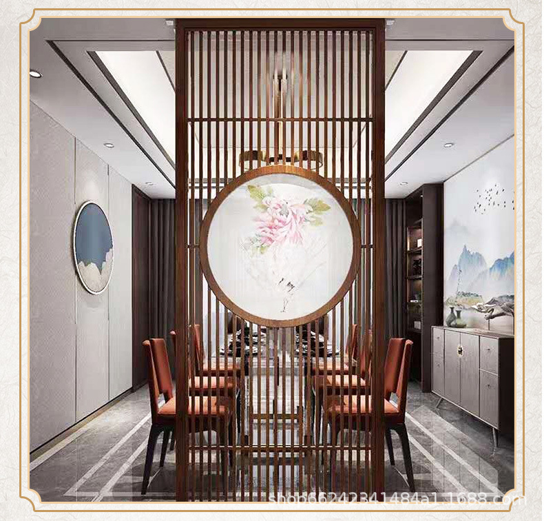 东阳木雕新中式屏风隔断实木花格玄关客厅木质办公室格栅镂空门窗