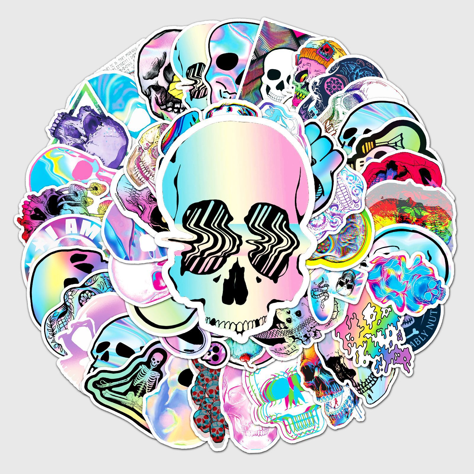 50张骷髅头涂鸦贴纸 跨境潮流炫酷镭射贴纸diy滑板行李箱贴纸防水