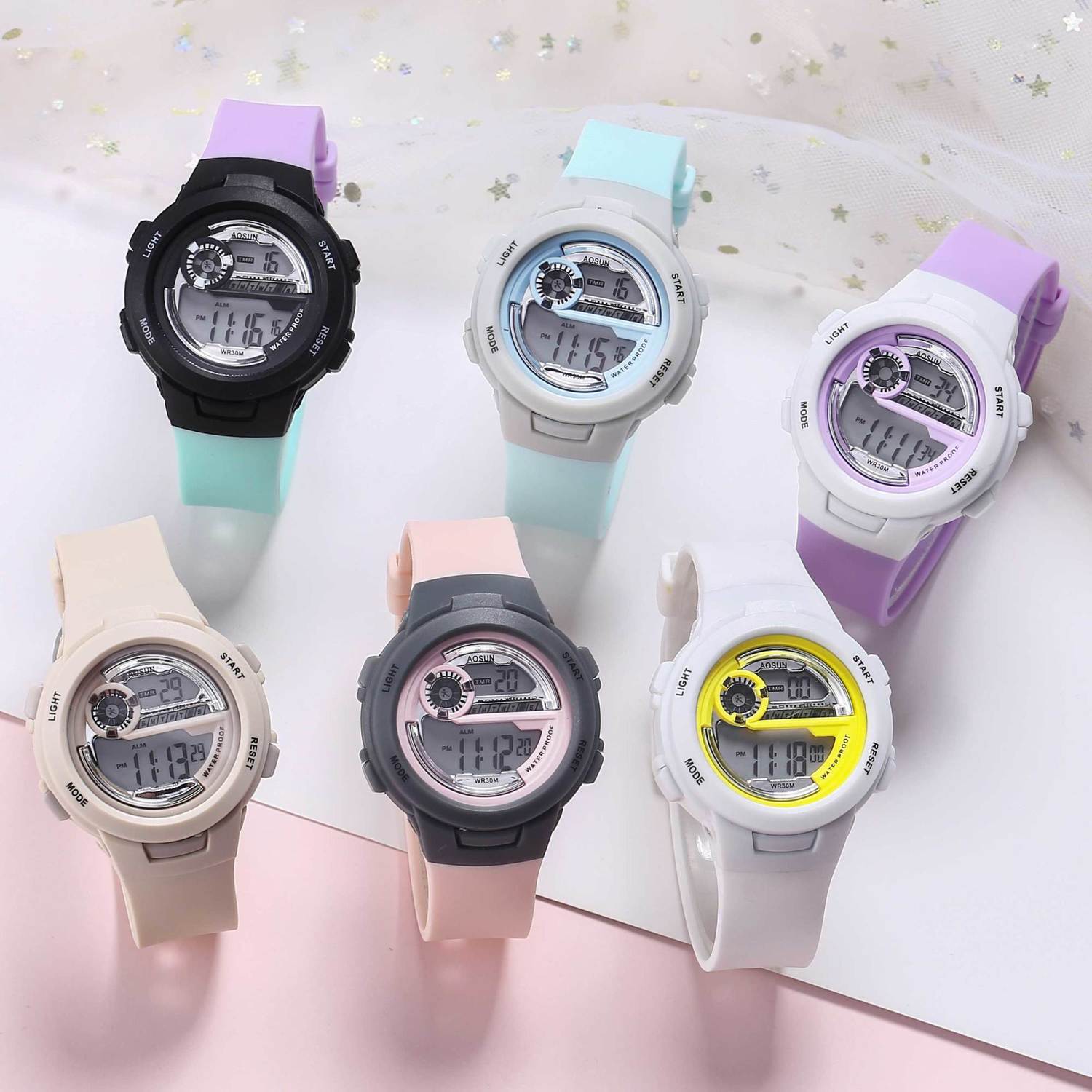 儿童手表女学生防水防摔夜光中小学生女孩女童粉色可爱电子表女潮