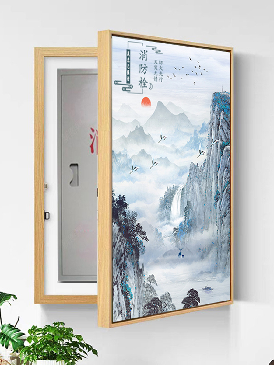 电表消防消火栓灭火器消防栓装饰遮挡箱门框画壁画挂画新中式