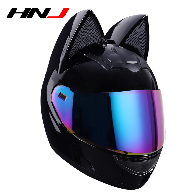 Hnj Electric Motorcycle Helmet Female 3c Certified Cat Ears Full Face Helmet Summer Bluetooth Motorcycle Full Face Helmet Factory Wholesale