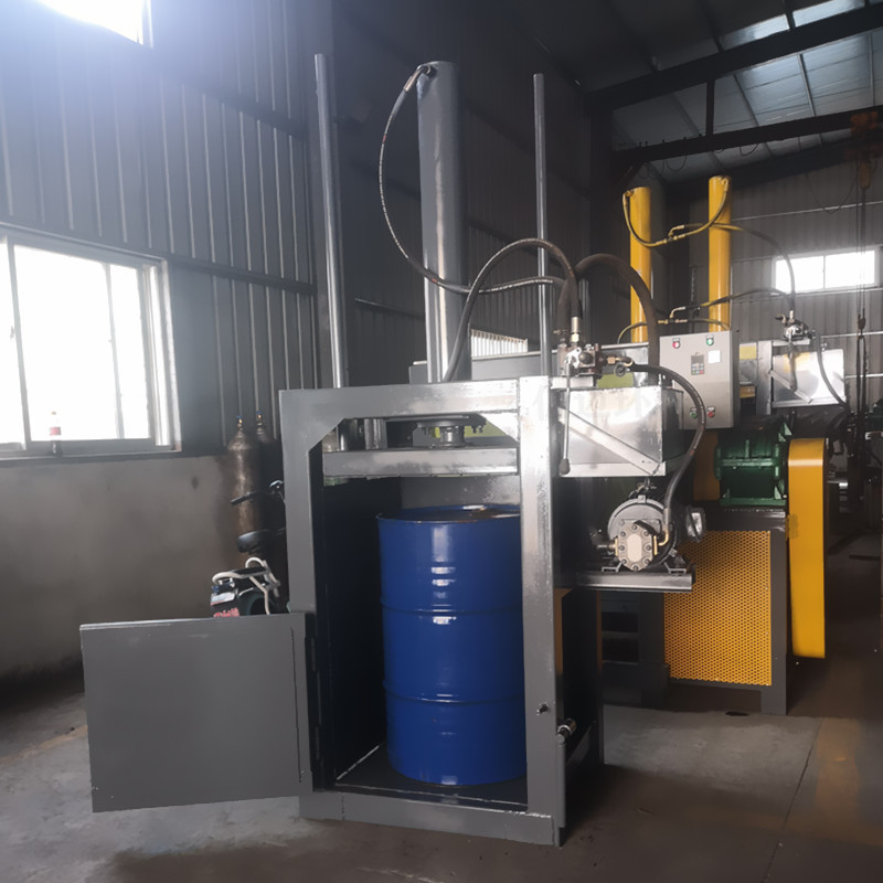 大塑料桶铁桶压扁设备 涂料桶油漆桶压缩机 双杠易拉罐打包机