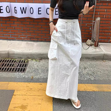 韩系chic夏季小众百搭设计感抽绳系带收腰显瘦大口袋工装半身裙女