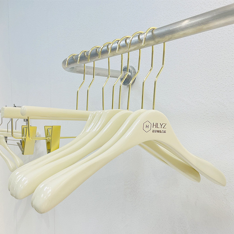 Clothing Store Special Milk White Girls' Wear Hanger Solid Wood Clothes Hanger Wooden Anti-Slip Trouser Press Clothes Support Wholesale
