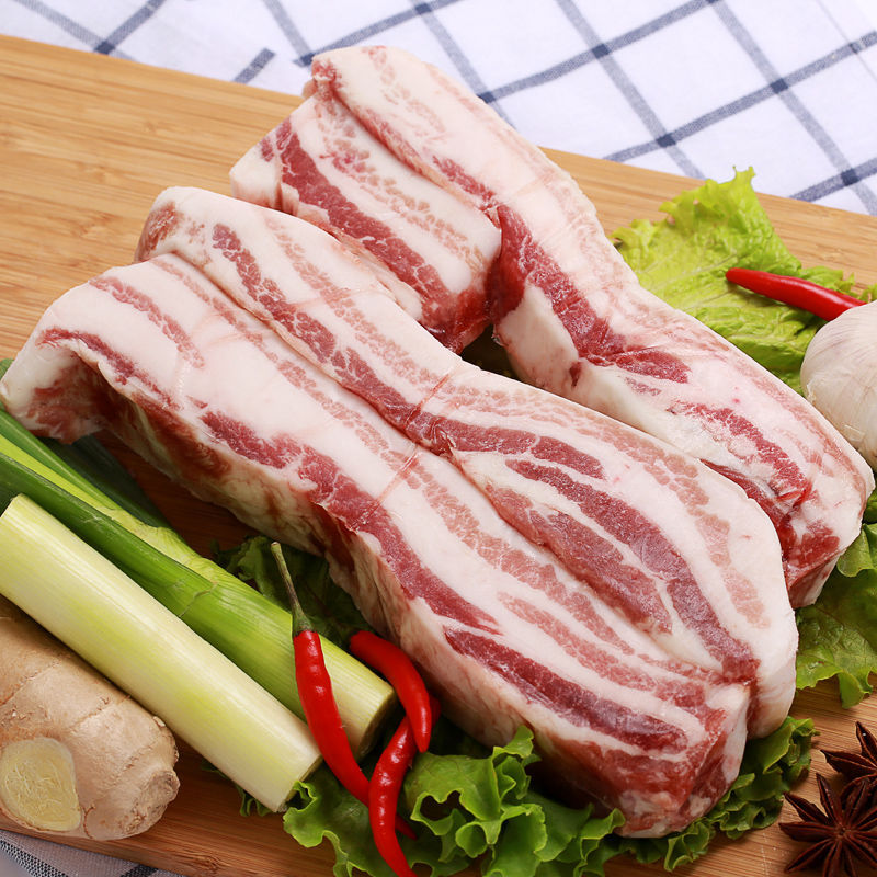 新鲜带骨五花肉带皮现杀猪肉批发鲜肉生猪肉带排骨脊骨农家土猪肉