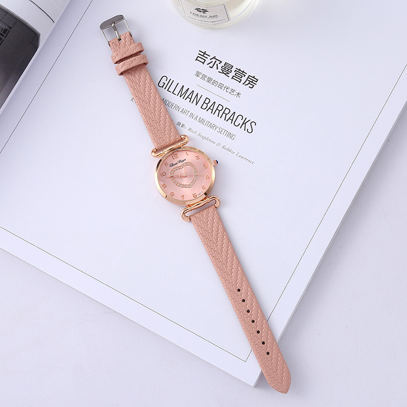 Foreign Trade Valentine's Day Solid Color Quartz Couple Watch Simple Heart Shape with Diamond All-Match Watch Student Small Gift Watch