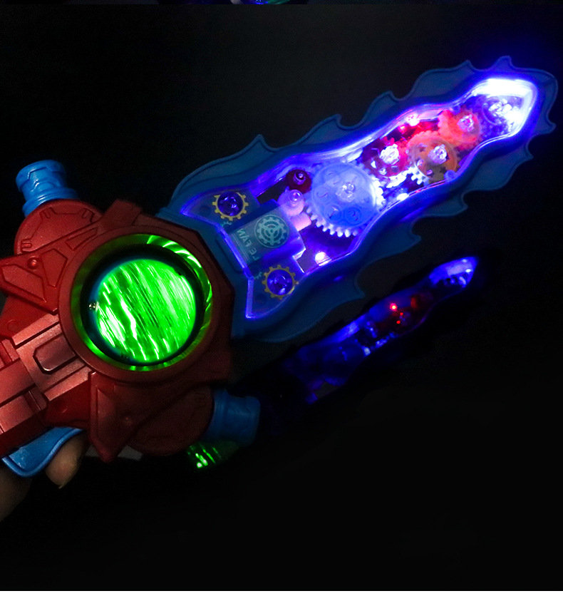 新品电动透明齿轮旋转电锯声光剑带灯光音乐炫彩塑胶儿童益智玩具