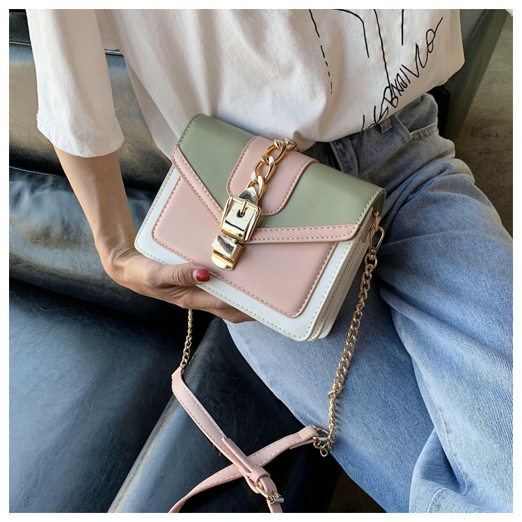 Women's Bag 2022 New Korean Style Fashion Contrast Color Small Square Bag Ins Online Influencer Pop Chain Shoulder Messenger Bag Fashion